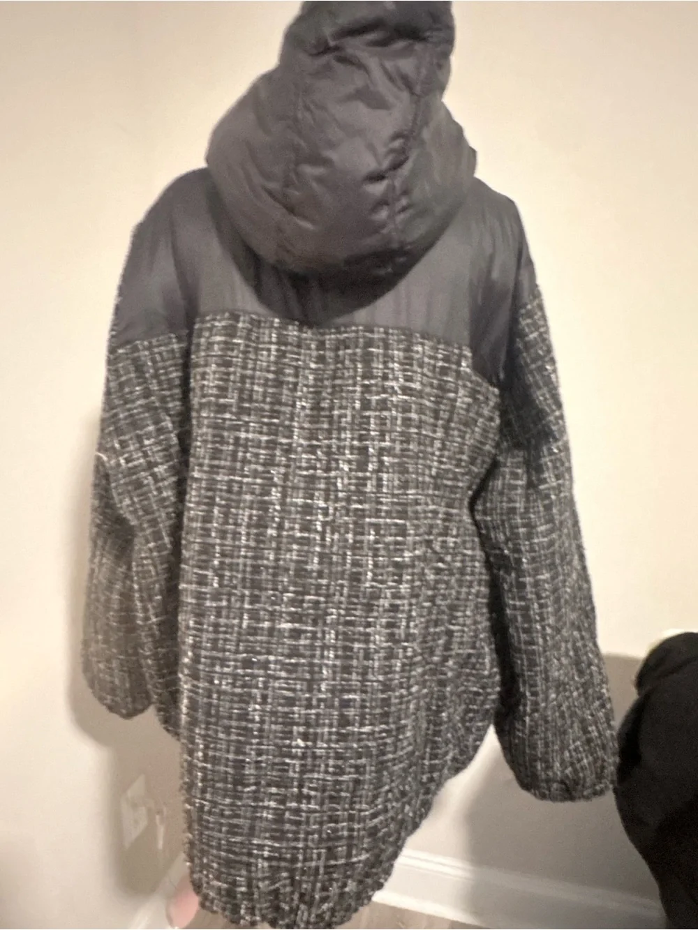 torrid Black & White Tweed Puffer Jacket with Hood